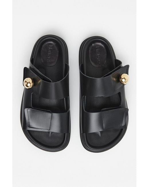 Women's Black Leather Platform Slide