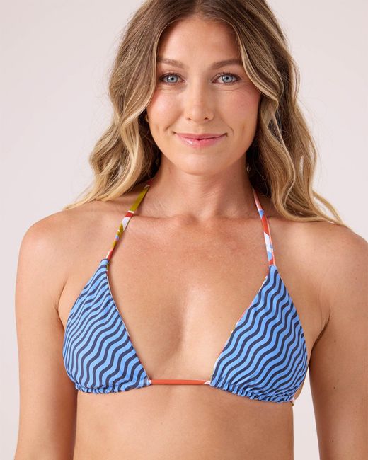 Roxy Blue Ripple Effect Reversible Mini Tiki Triangle Bikini Top