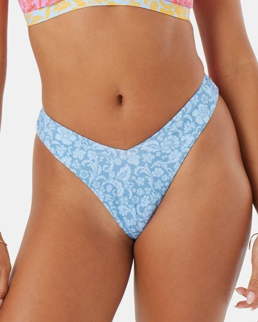 Roxy Blue Tapestry Patchwork V Front Cheeky Bikini Bottom