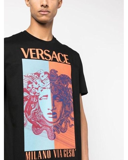 Versace Split Medusa Logo T-shirt in Black for Men | Lyst