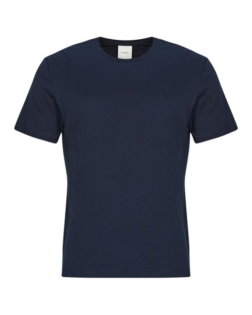 Calvin Klein Blue T Shirt Ss Supima Chest Emb Crewneck Tee for men