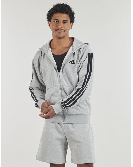 Adidas Gray Tracksuit Jacket Essentials 3-stripes French Terry Full-zip Hoodie for men