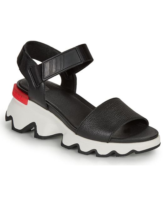 Sorel Black Kinetic Leather Wedge Sport Sandals