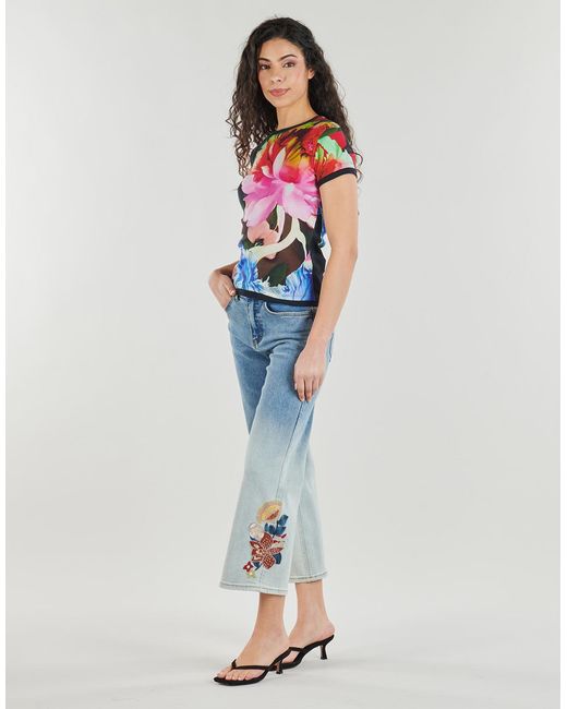 Desigual Pink T Shirt Multiflowers Lacroix