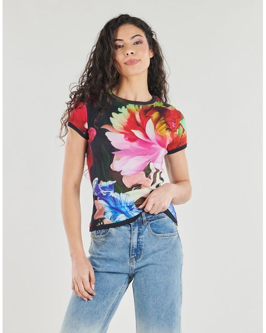 Desigual Pink T Shirt Multiflowers Lacroix