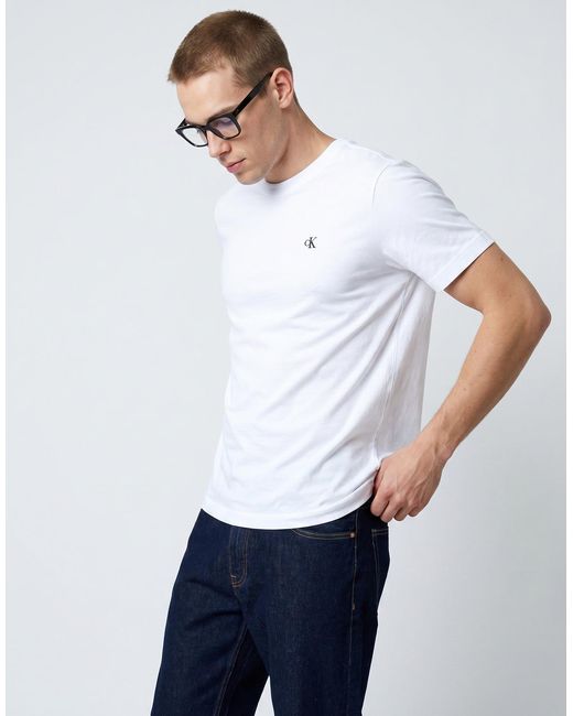 Calvin Klein White T Shirt Ss Easy Monogram Tee for men