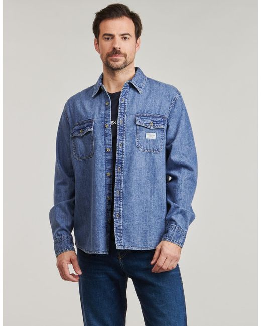 Guess Blue Long Sleeved Shirt Regular Ls Denim Shirt for men