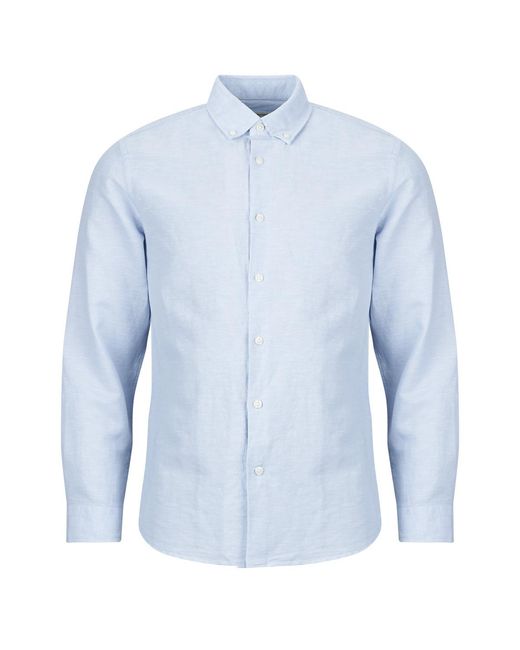 SELECTED Blue Long Sleeved Shirt Slhslimclay Linenblend for men