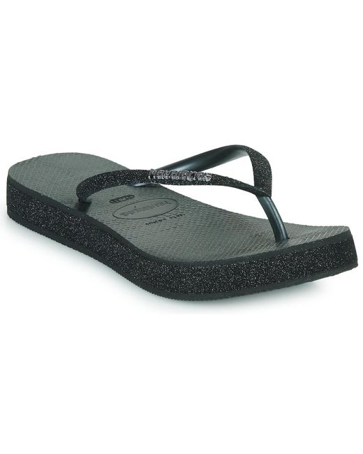 Havaianas Black Slim Flatform Sparkle Flip Flops / Sandals (shoes)