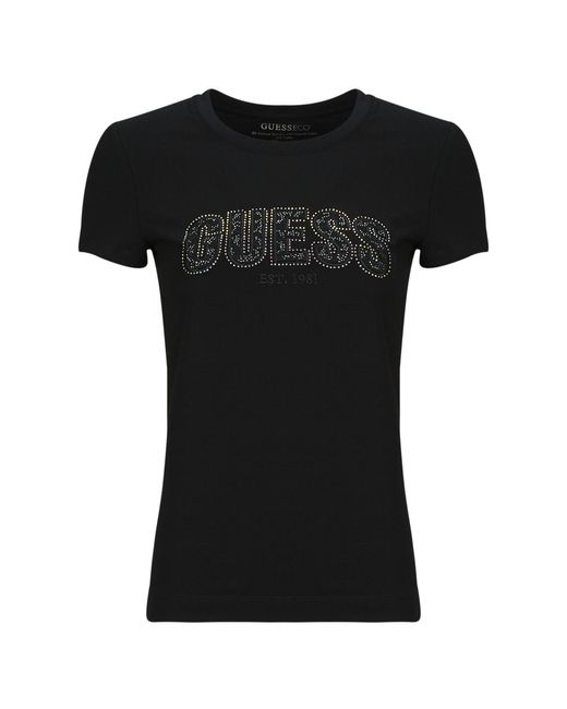 Guess Black T Shirt Logo Lace