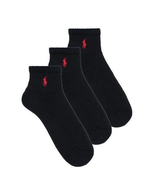 Polo Ralph Lauren Black Socks Quarter Socks 3 Pack for men