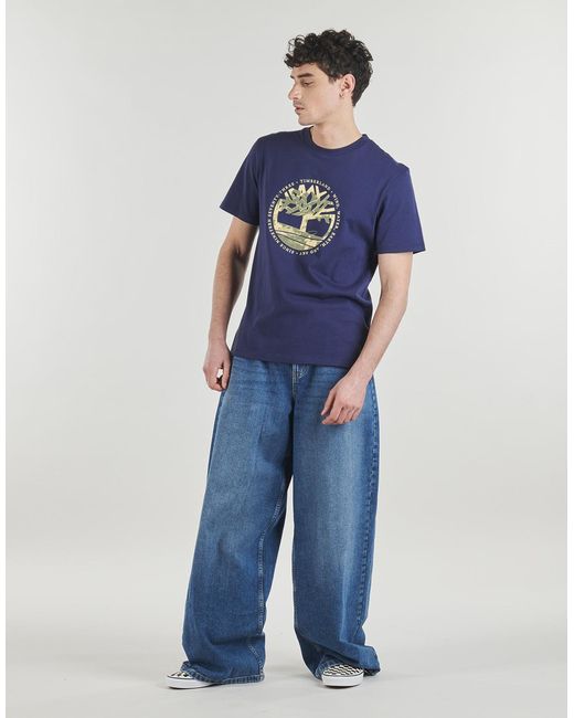 Timberland Blue T Shirt Tree Logo Lake House Graphic Tee for men