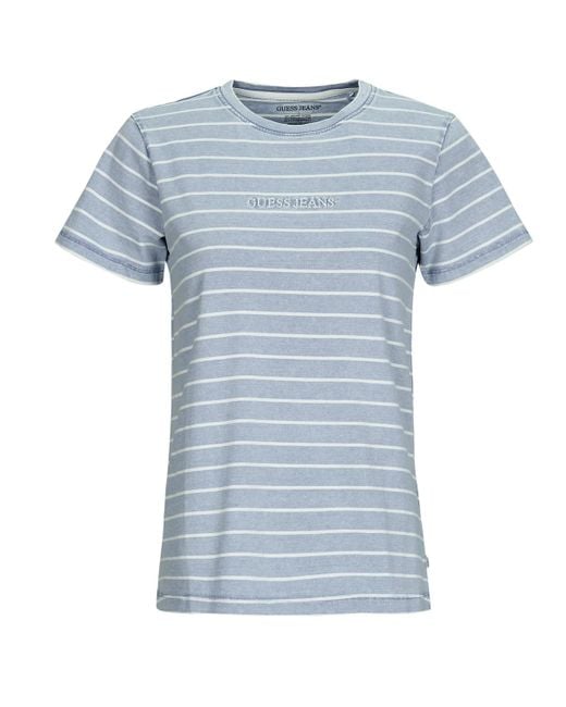 Guess Blue T Shirt Ss Cn Reg Yd Striped Tee