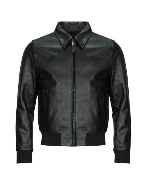 Schott Nyc Black Leather Jacket Lc 5100 Rib for men