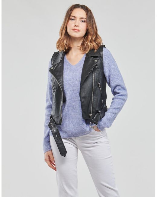 ONLY Black Leather Jacket Onlvera Faux Leather Waistcoat