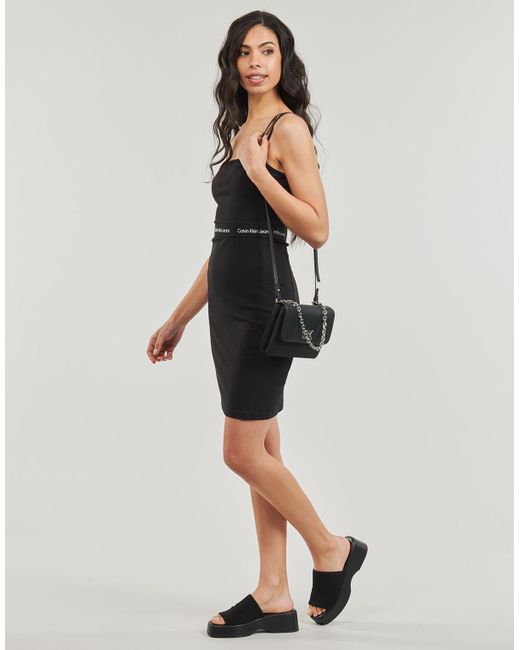 Calvin Klein Black Dress Logo Elastic Strappy Dress