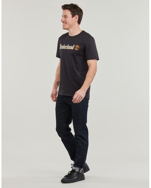 Timberland Black T Shirt Linear Logo Short Sleeve Tee for men