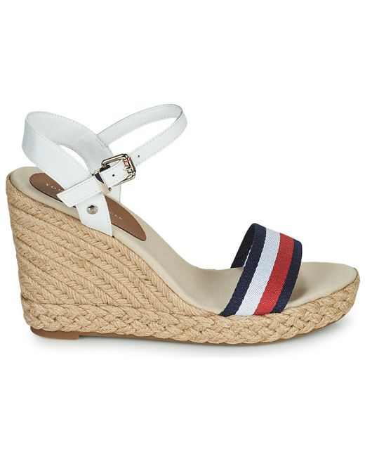 Tommy Hilfiger Shimmery Ribbon High Wedge Sandals in White (Metallic) |  Lyst UK