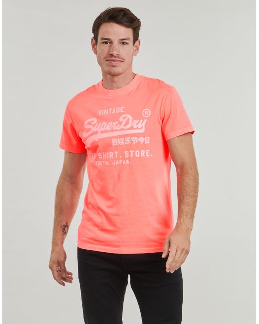 Superdry Pink T Shirt Logo Neon for men