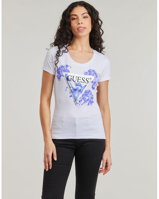 Guess Blue T Shirt Cn Flower Triangle