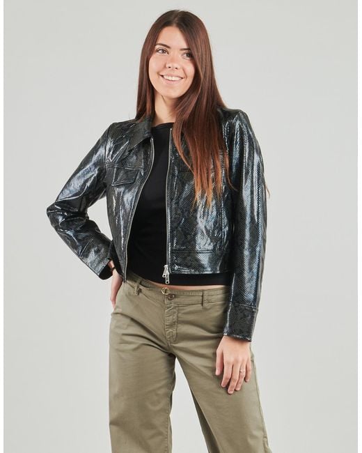 ONLY Black Leather Jacket Onlparis Snake