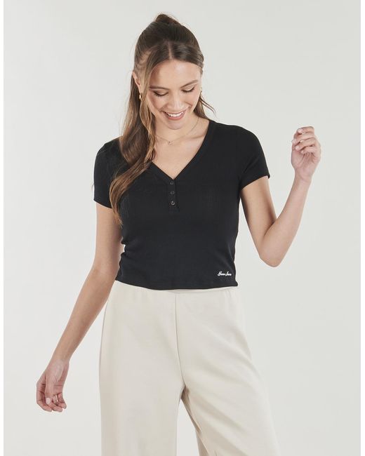 Guess Black T Shirt Gj Pointelle Ss Henley