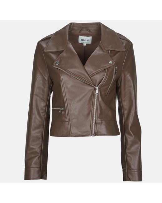 ONLY Brown Leather Jacket Onlcarmen Faux Leather