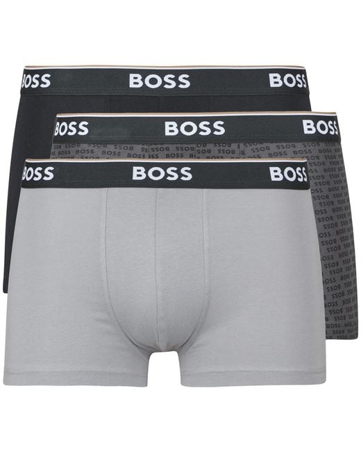 Boss Gray Boxer Shorts Trunk 3p Power Desig for men