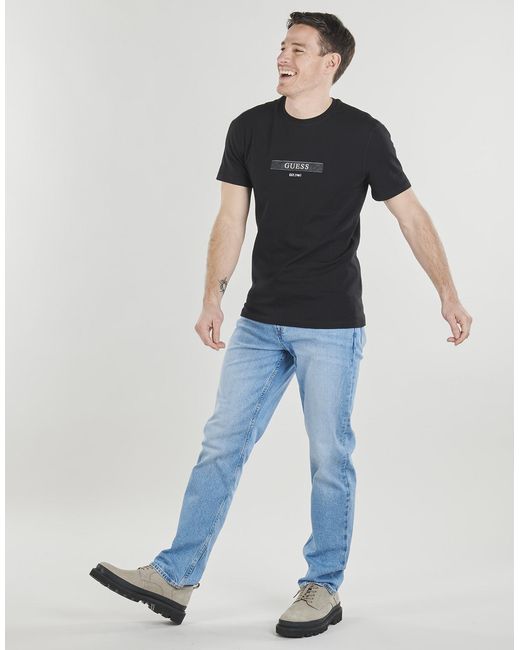 Guess Black T Shirt Ss Cn Logo Box Tee for men