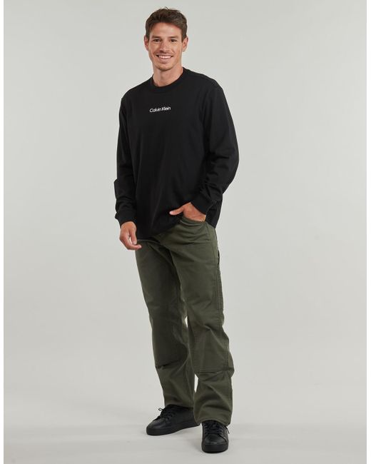 Calvin Klein Black Long Sleeve T-shirt Ls Rlxd Standard Logo Crewnk Tee for men