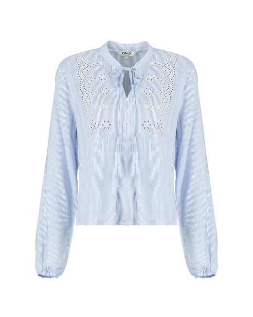 ONLY Blue Blouse Onllennyo Ls Embroid V-neck