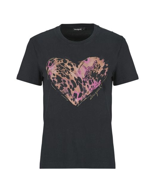 Desigual Black T Shirt Tiger Cor