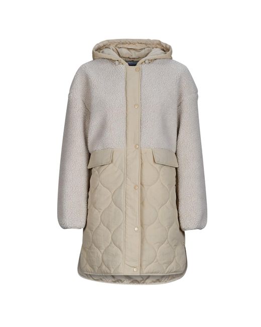 Vila Premium Boucle Formal Coat With Funnel Neck in Natural