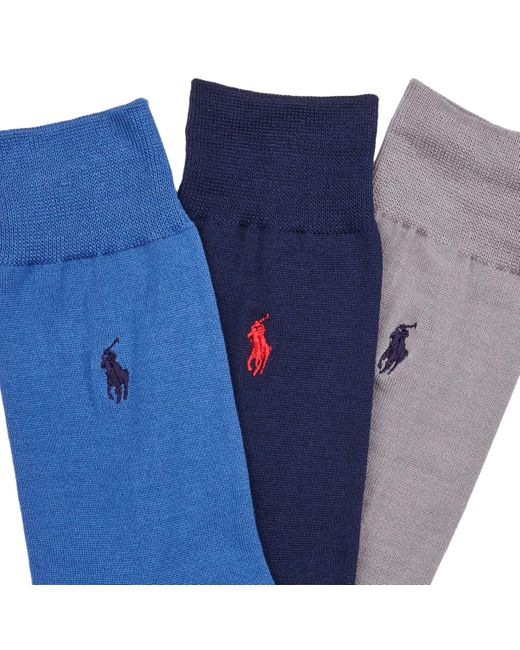 Polo Ralph Lauren Blue Socks 84023pk-merc 3pk-crew Sock-3 Pack for men