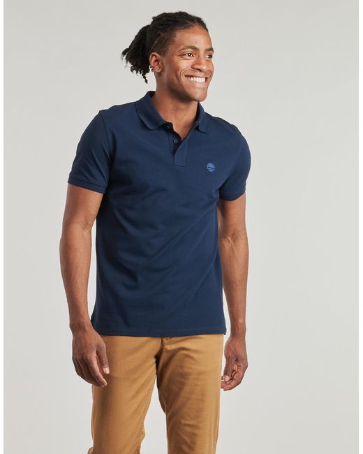 Timberland Blue Polo Shirt Millers River Pique Short Sleeve Polo for men