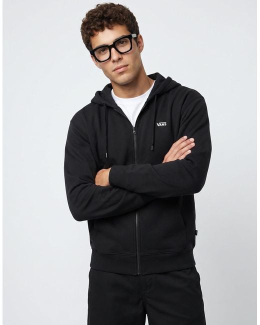 Vans Black Hoodies Left Chest Full Zip for men