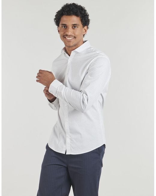 Jack & Jones White Long Sleeved Shirt Jprblablackpool Print for men