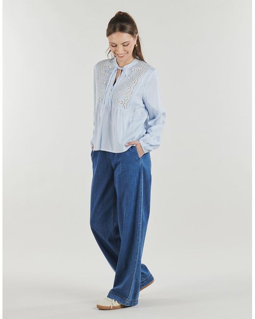 ONLY Blue Blouse Onllennyo Ls Embroid V-neck