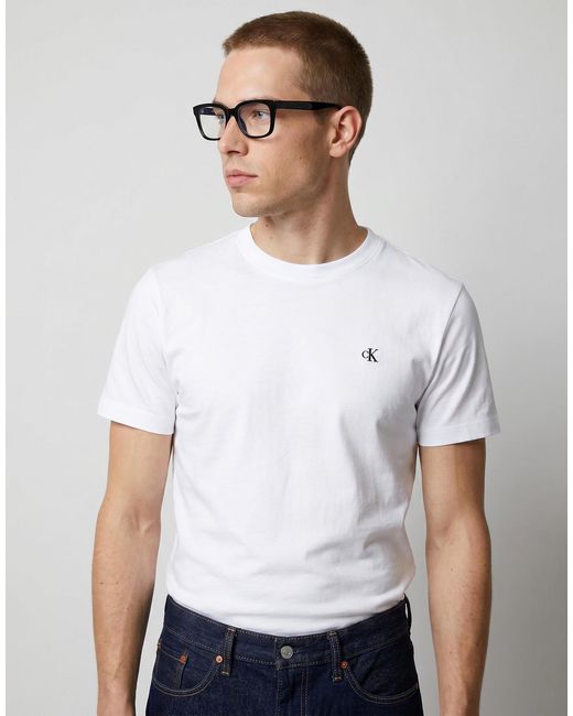 Calvin Klein White T Shirt Ss Easy Monogram Tee for men