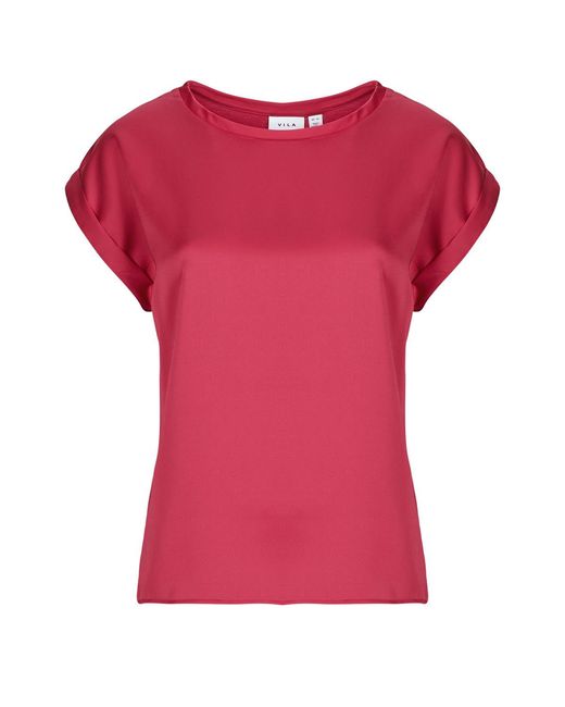 Vila Red Blouse Viellette S/s Satin