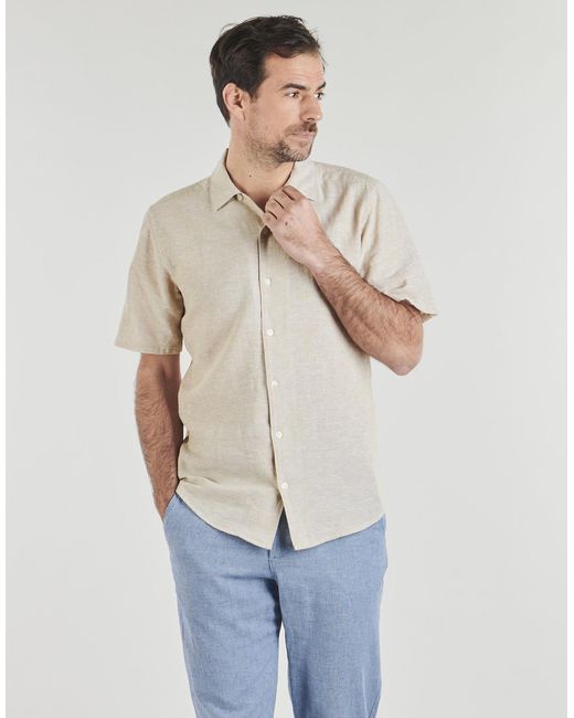 Only & Sons White Short Sleeved Shirt Onscaiden Life Ss Sol Res Linen for men