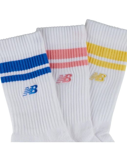 New Balance Blue Sports Socks Active Lifestyle Striped Crew Socks 3 Pack