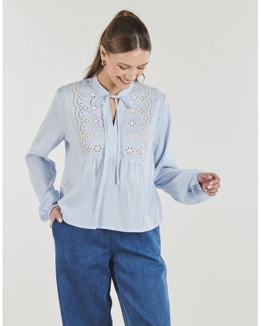 ONLY Blue Blouse Onllennyo Ls Embroid V-neck