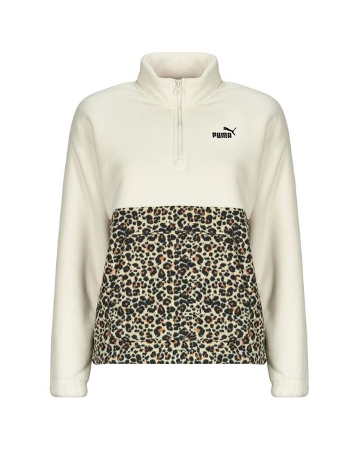PUMA White Fleece Jacket Ess Graphic Animal Relaxed Half-zip Crew