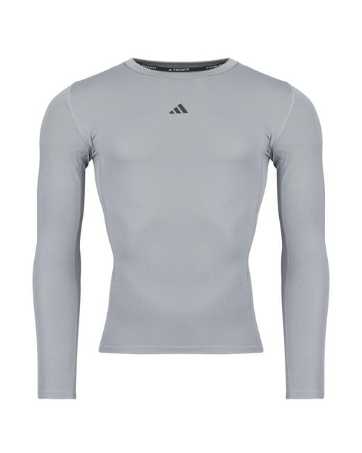 Adidas Gray Sports T-shirts Techfit Compression Training Long Sleeve Long-sleeve Top for men