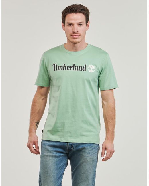 Timberland Green T Shirt Linear Logo Short Sleeve Tee for men