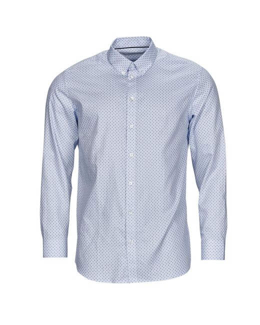 SELECTED Blue Long Sleeved Shirt Ethan Micro Motif Slim Fit for men