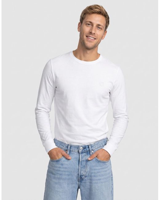Timberland White Long Sleeve T-shirt Tree Embroidered Exterer River Slim for men