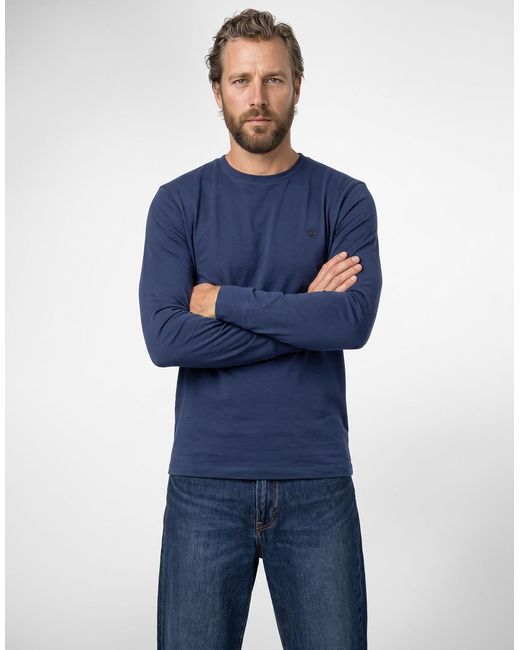 Timberland Blue Long Sleeve T-shirt Tree Embroidered Exterer River Slim for men