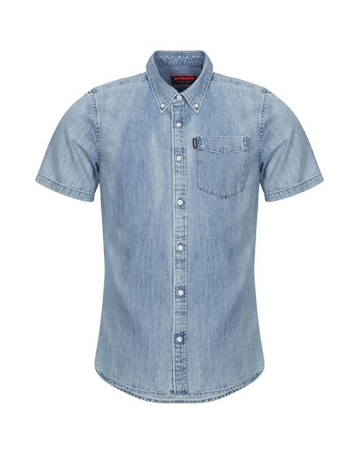 Superdry Blue Short Sleeved Shirt Denim for men